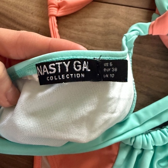 Nasty Gal Color Block Tie-Up Bikini | Size 6 | Light Pink & Light Blue - Picture 5 of 5